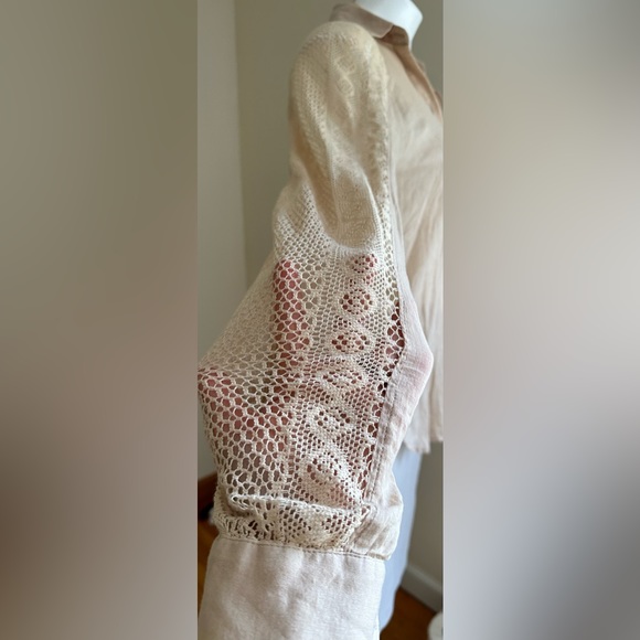 Anthropology Holding Horses CottonTan Blouse Sleeves shoulder & Back Lace SZ XS - Picture 6 of 16